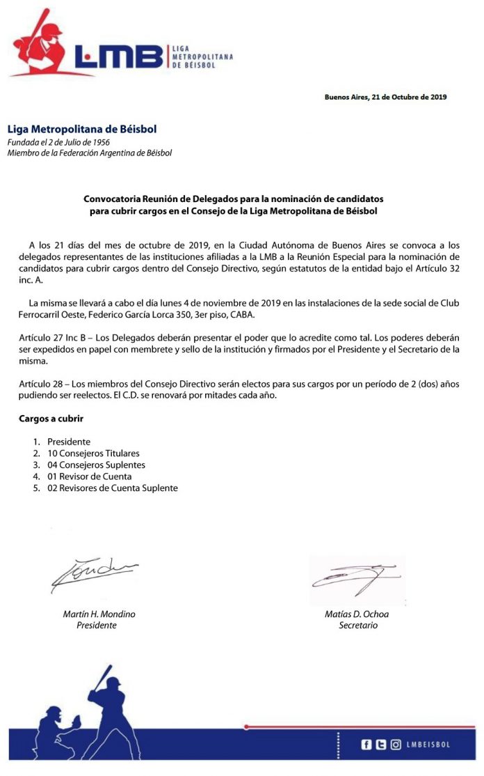 Convocatoria Reunion Delegados 2019